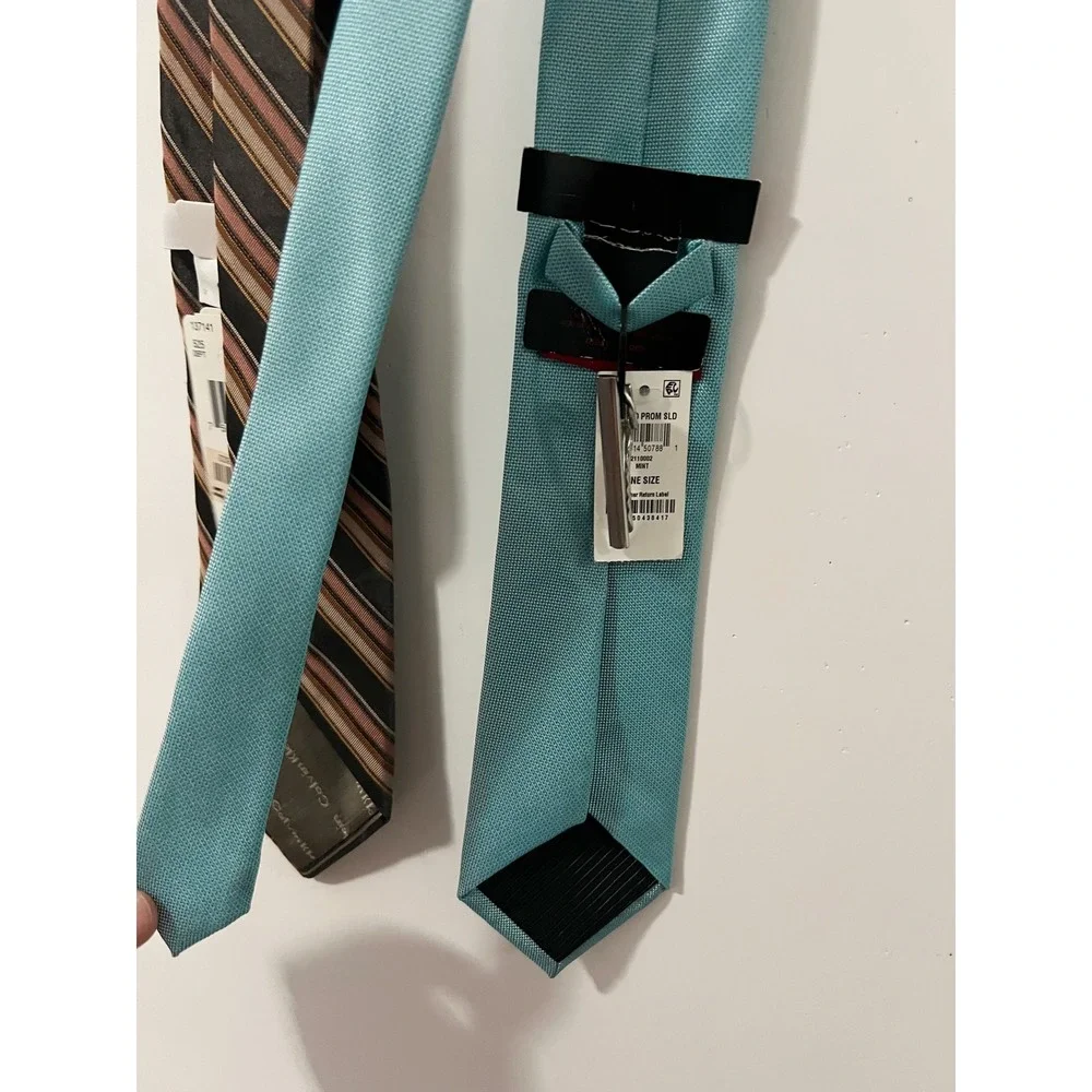 Calvin Klein & Alfani Mens Necktie Bundle Silk Striped Brown Mint Blue 2 Pack